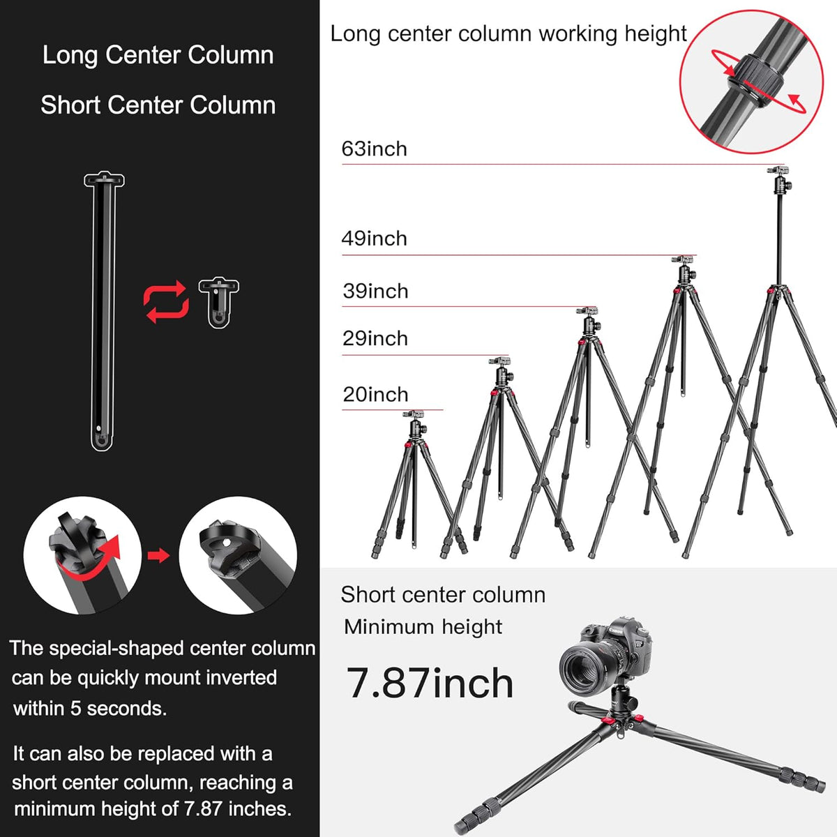 63 Carbon Fiber DSLR Camera Tripod Monopod Kit T952805
