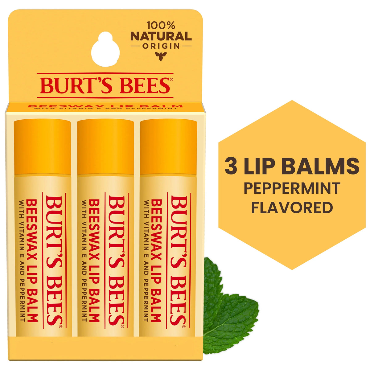 Natural Moisturizing Lip Balm with Beeswax, Vitamin E & Peppermint Oil, 4 Count Y393227