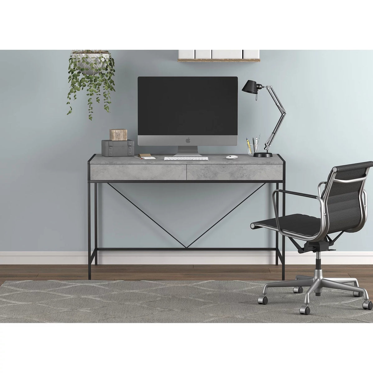 49"L 2-Drawers Black Metal Computer Desk C9950