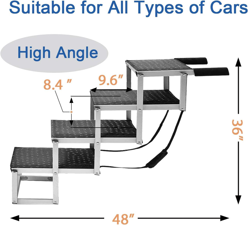 Extra Wide Aluminum Foldable Dog Car Stair with Nonslip Surface, 4 Steps D514798