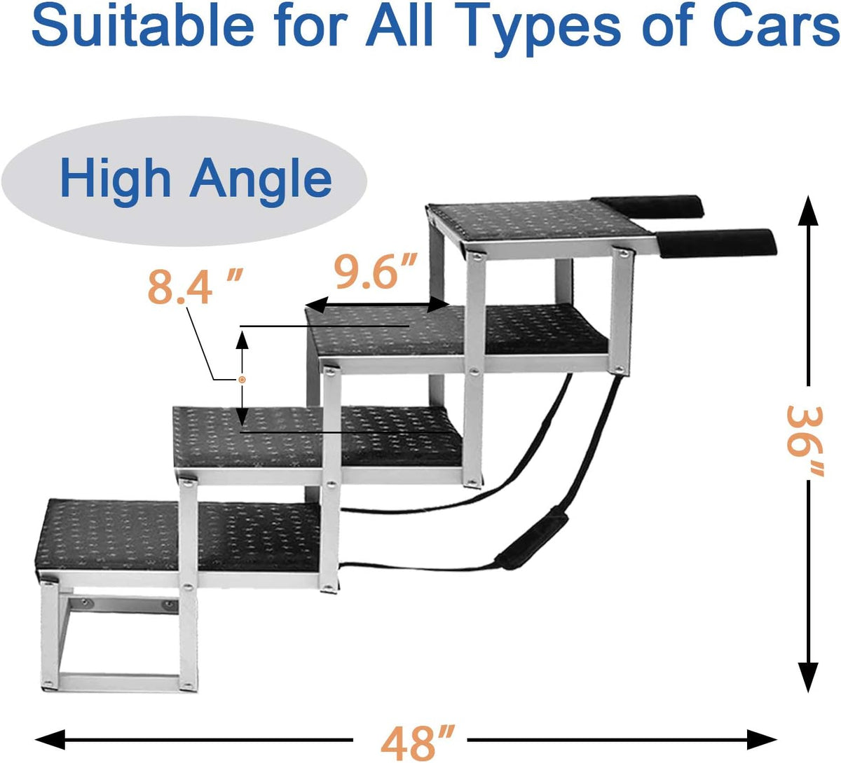 Extra Wide Aluminum Foldable Dog Car Stair with Nonslip Surface, 4 Steps D514798