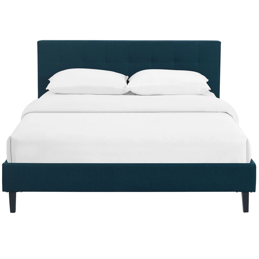Queen Size Navy Blue Fabric Wood Platform Bed Frame O948842