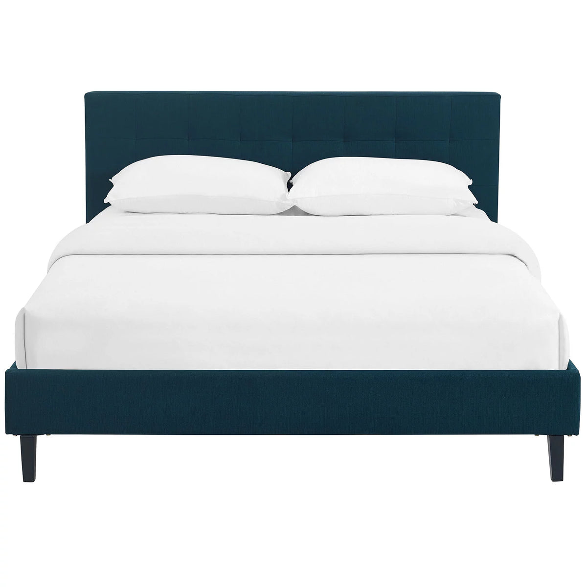 Queen Size Navy Blue Fabric Wood Platform Bed Frame O948842