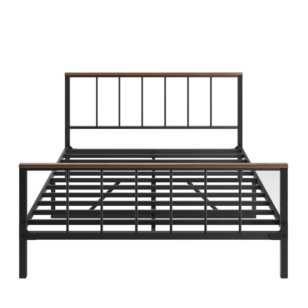 Black Metal Platform Bed Frame with Headboard and Footboard V7136