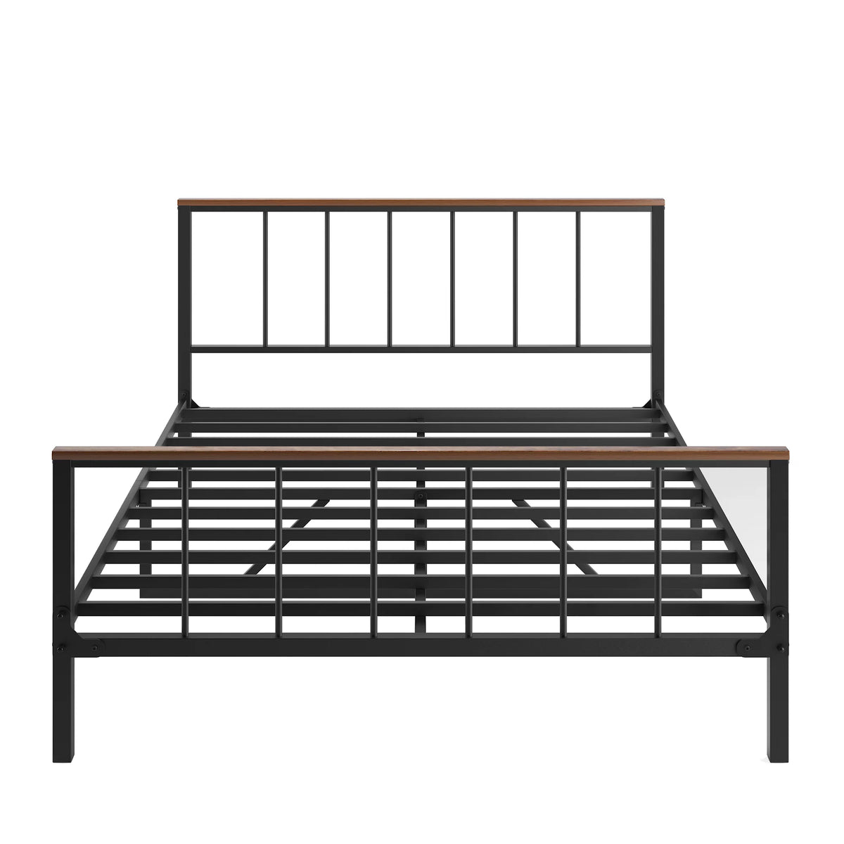 Black Metal Platform Bed Frame with Headboard and Footboard V7136