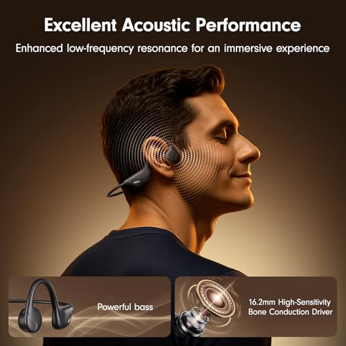 Bone Conduction Open Ear Headphones Bluetooth 5.4 with Mic 10H Playtime IPX5 Waterproof V74787