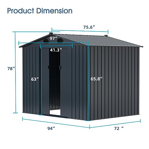 8 x 6 FT Outdoor Metal Storage Shed, Dark Gray M61717