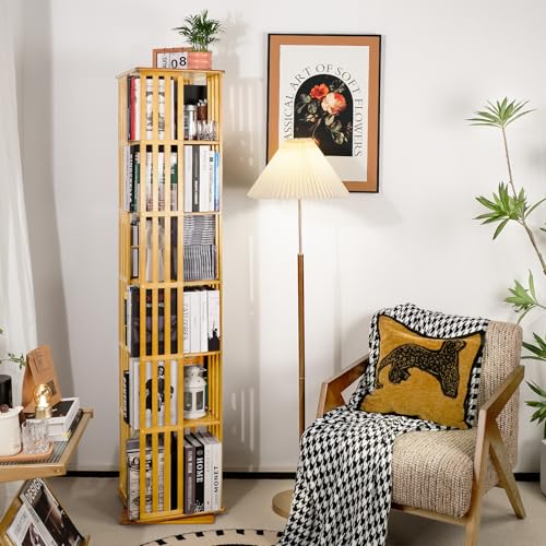 Walnut 6 Tier Bamboo Rotating Bookshelf I515