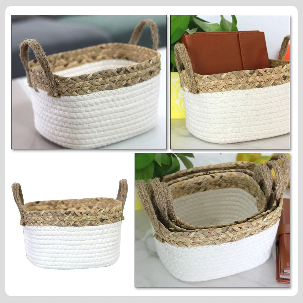 Cotton Rope Woven Basket Storage Boxes with Lids K227189
