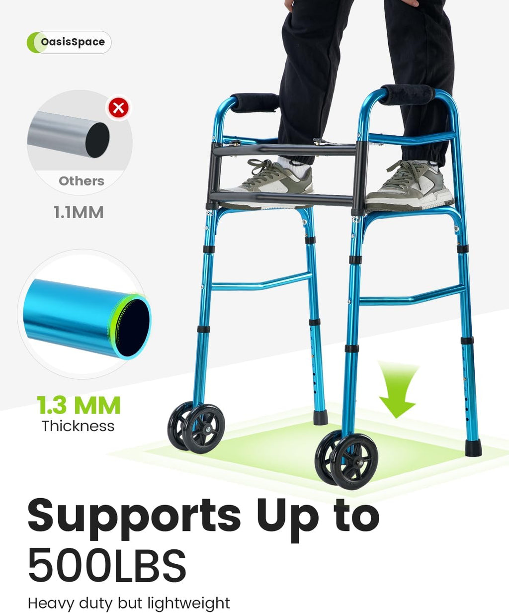 Heavy Duty Folding Walker with 5 Inches Wheels K43956