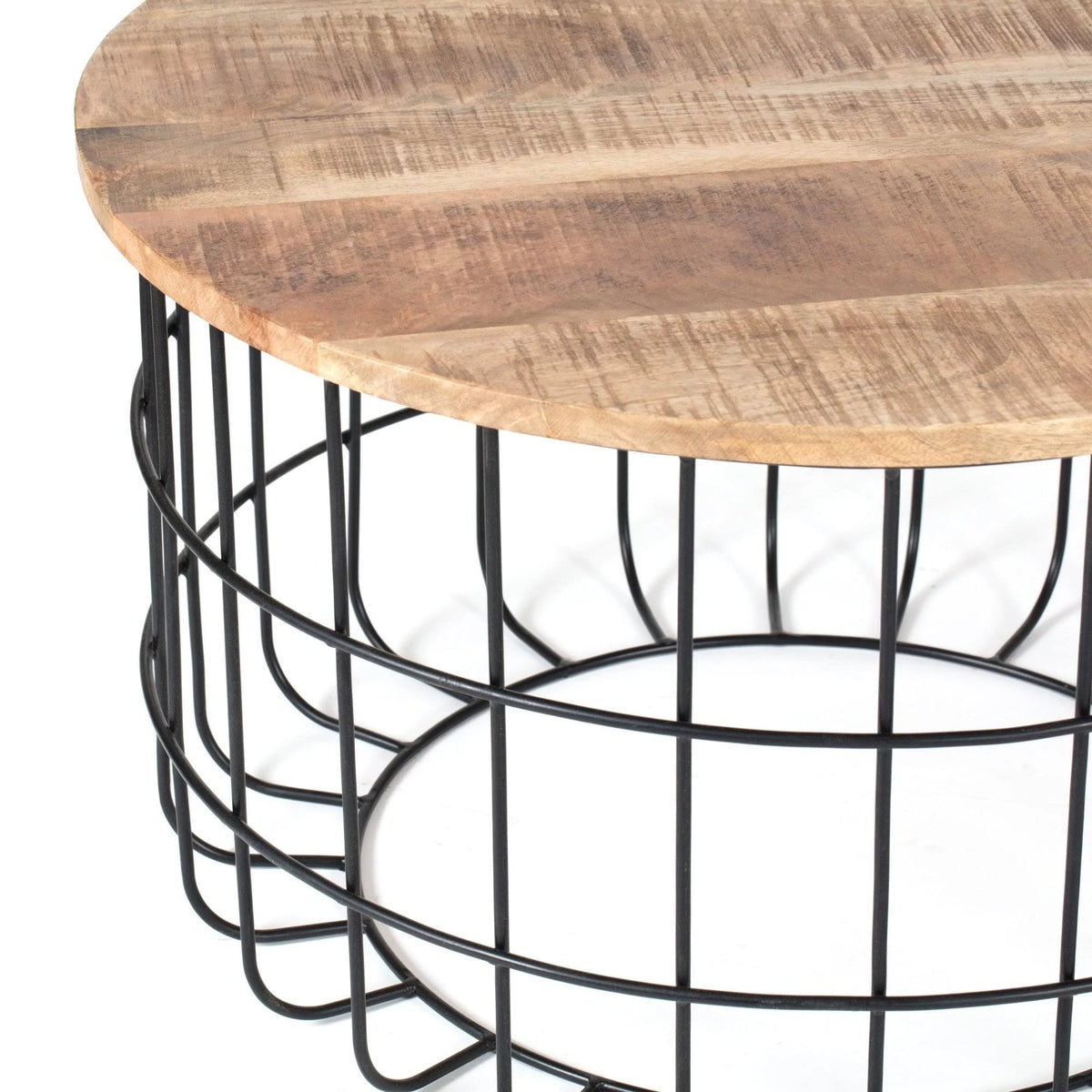 Black and Natural Wood Cage Coffee Table X878539