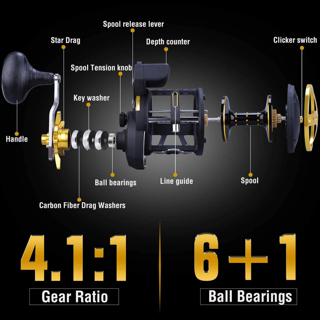 Line Counter Fishing Reel Conventional Level Wind Trolling Reel K50100