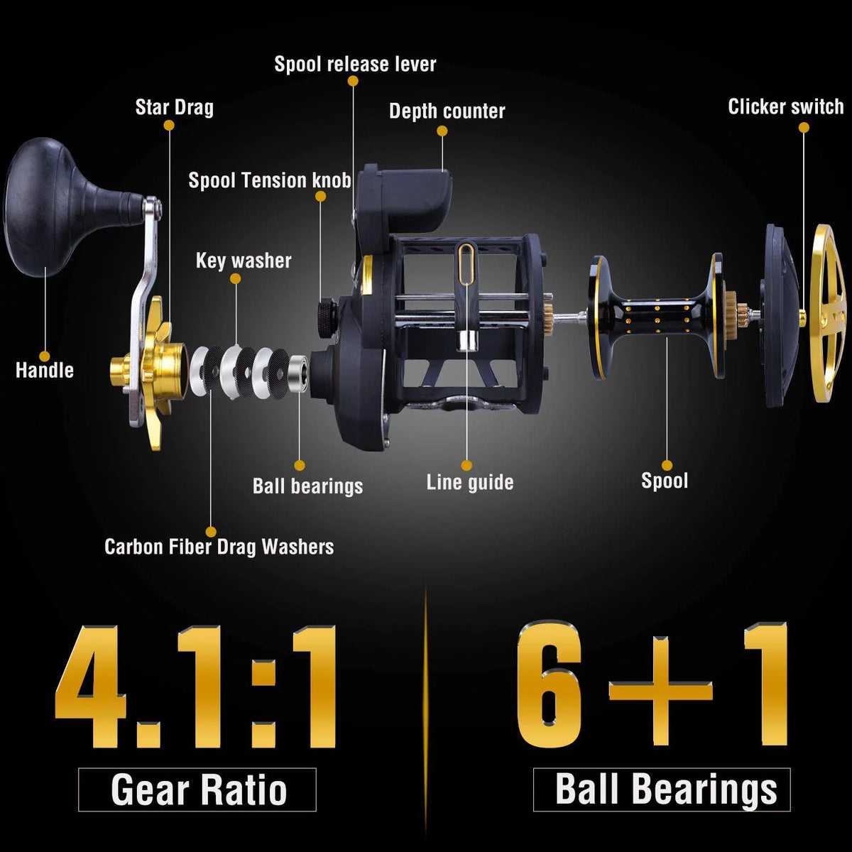 Line Counter Fishing Reel Conventional Level Wind Trolling Reel K50100