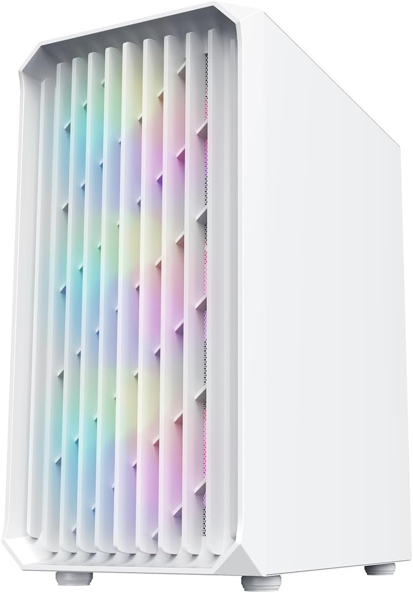 White Micro-ATX PC Gaming Case with Mesh Front Panel & Tempered Glass Side Panel Y802
