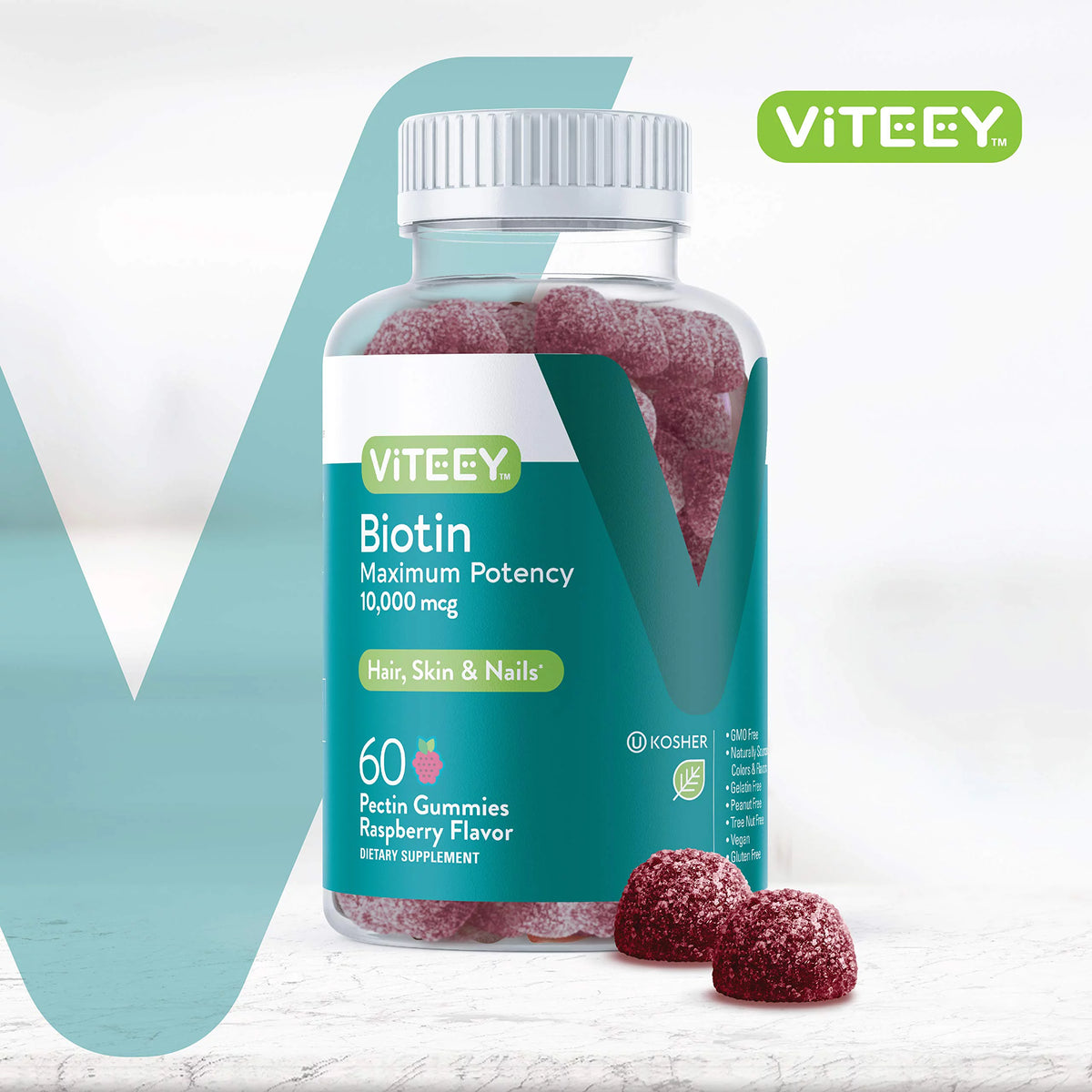 Biotin Gummies 10,000 mcg Raspberry Flavor 60 Count C353