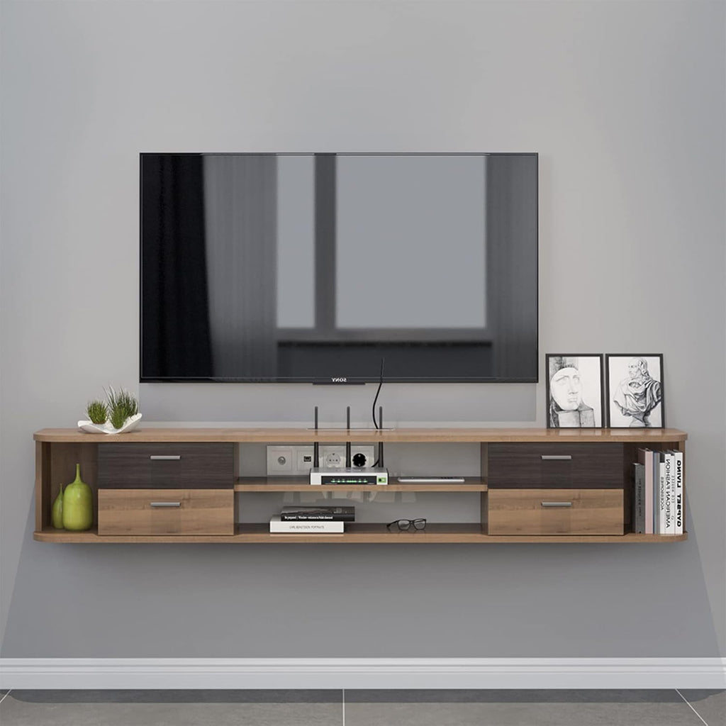Walnut Wall Mounted Floating TV Stand with 4 Drawers Z12244