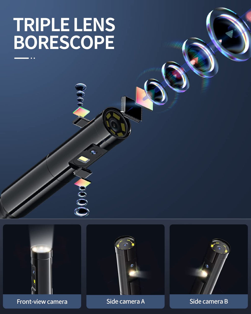 16.4ft Waterproof Flexible Borescope Inspection Camera with Light A7108