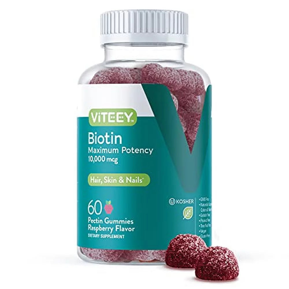 Biotin Gummies 10,000 mcg Raspberry Flavor 60 Count C353