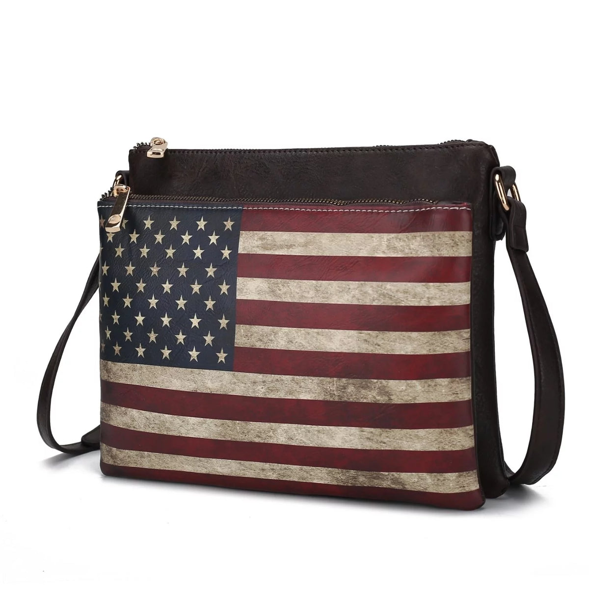 Printed Flag Vegan Leather Womens Crossbody Bag P899228