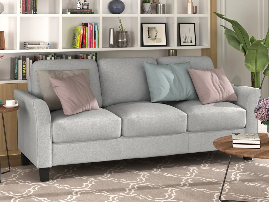 Light Gray 3-Seat Linen Fabric Sofa P4530