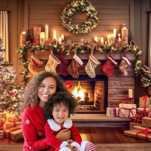 Christmas Fireplace Backdrop Polyester Background Decoration 10 x 8 ft J891