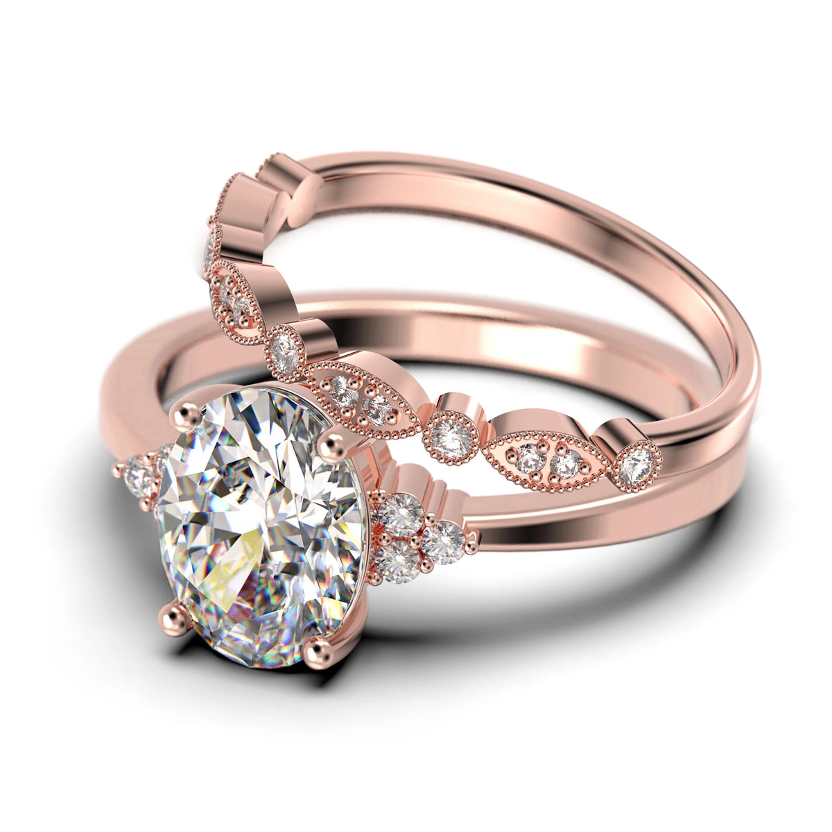 10k Solid Rose Gold Oval Cut Diamond Moissanite Engagement Ring W478
