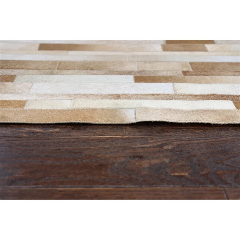 Camel Hair on Hide Leather Area Rug Q4356