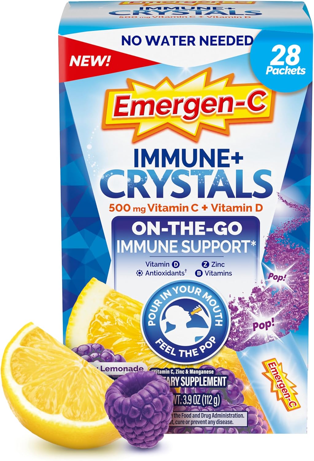 Berry Lemonade Vitamin C Supplement with Zinc, 28 Stick Packs X686
