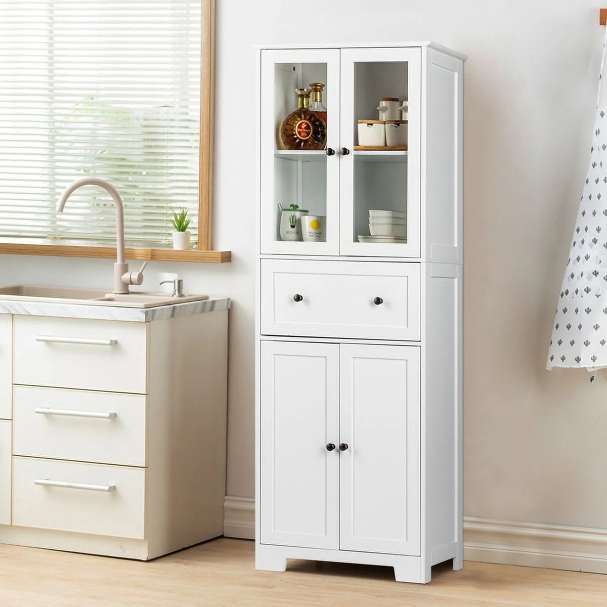 White 4 Doors 1 Pump MDF Bathroom Cabinet I716297