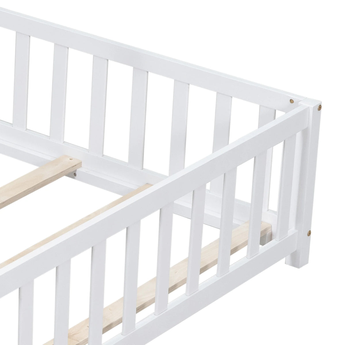 Full Size Wood Platform Bed with Fence and Door Y113