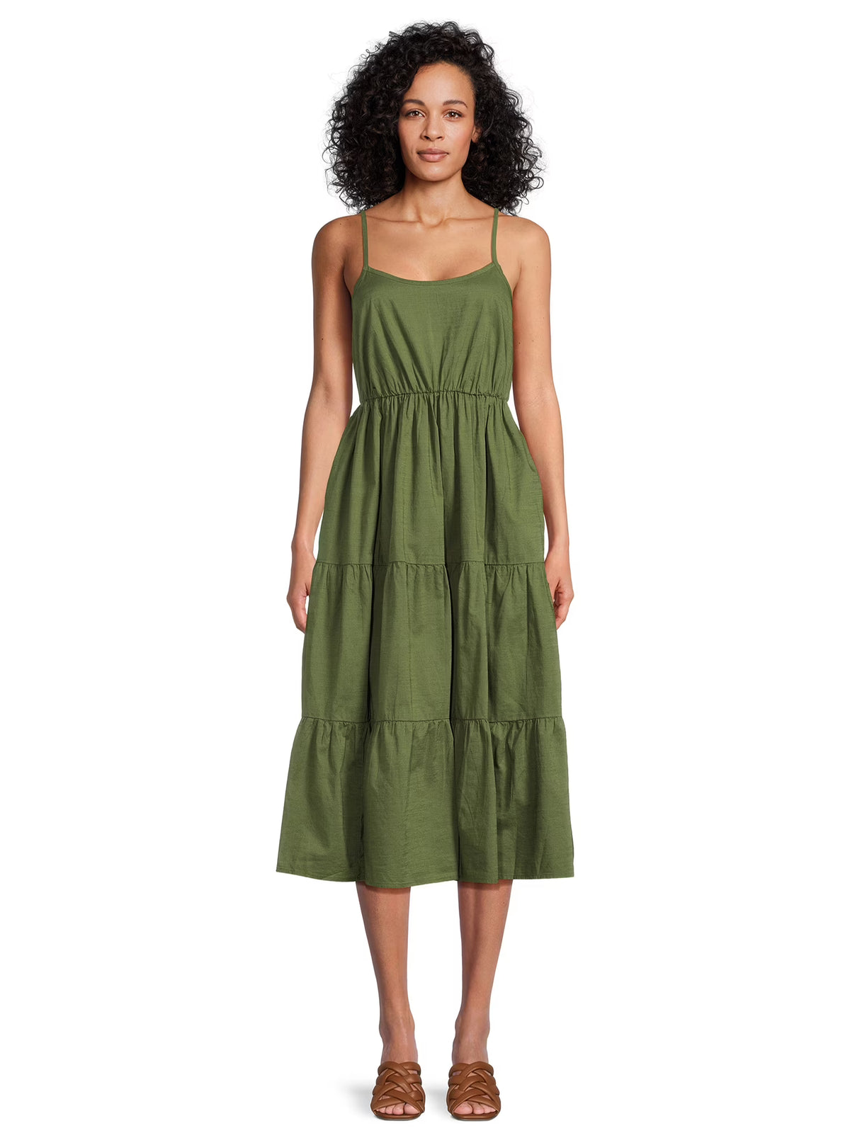 Sleeveless Tiered Dress with Spaghetti Straps Q992