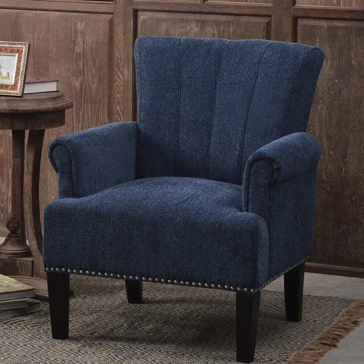 Navy Blue Tufted Polyester Armchair Z5798