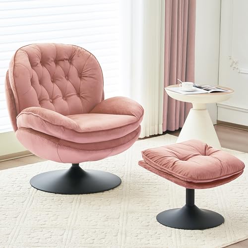 Olive Green Velvet Swivel Accent Chair with Ottoman Y2630