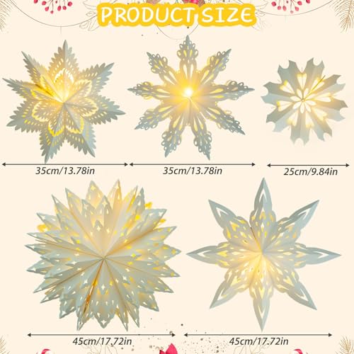 5 Pack Christmas Paper Snowflake Lanterns with LED Light O294
