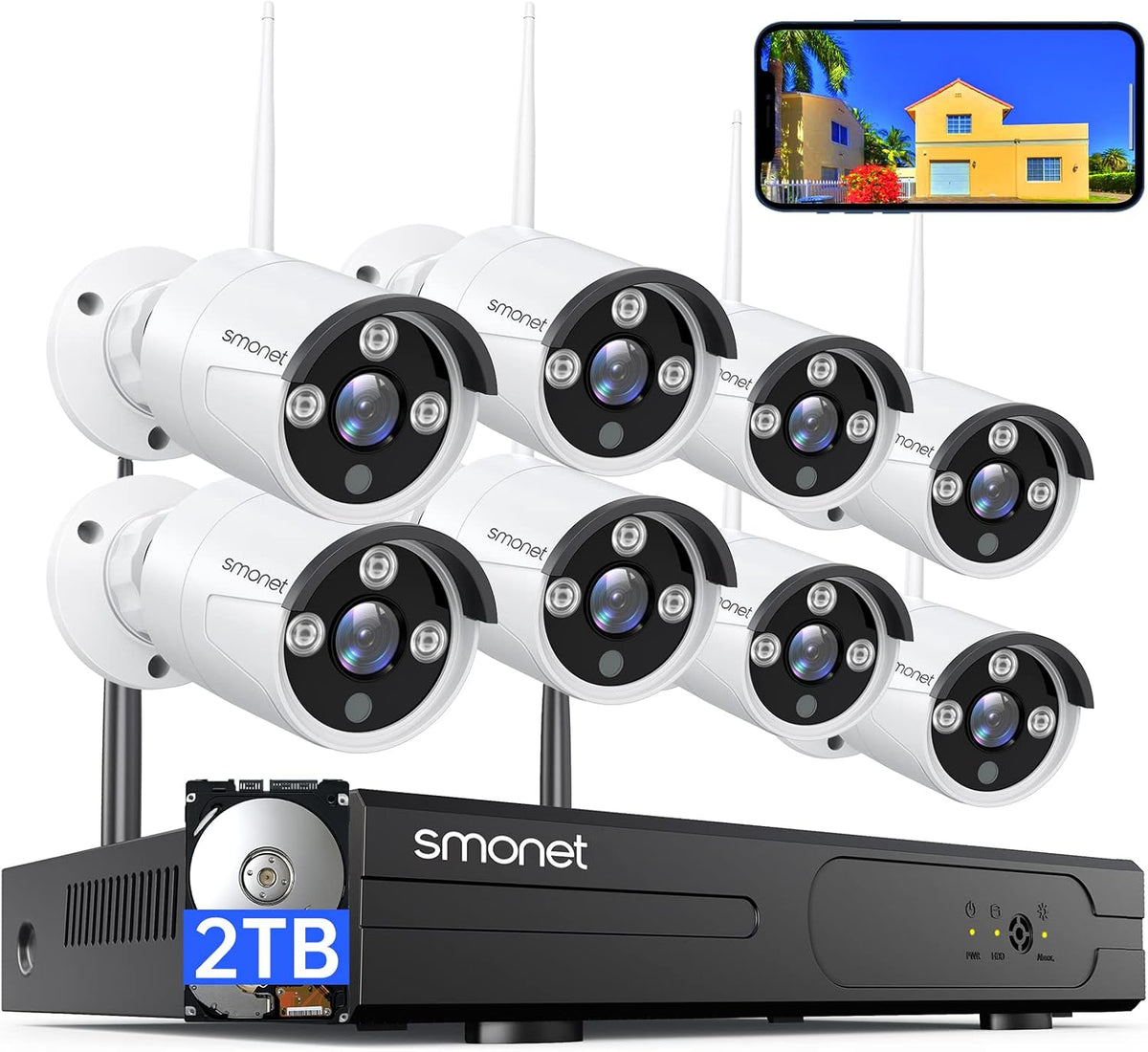 3MP Wireless Security Camera System with Audio, 8CH NVR, 8Pcs 3MP WiFi IP Cameras, 2TB Hard Drive Z246002