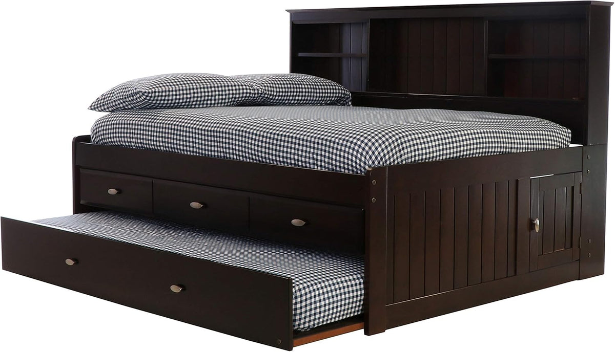 Full Bookcase Daybed with 3 Drawers & Trundle Espresso J61990