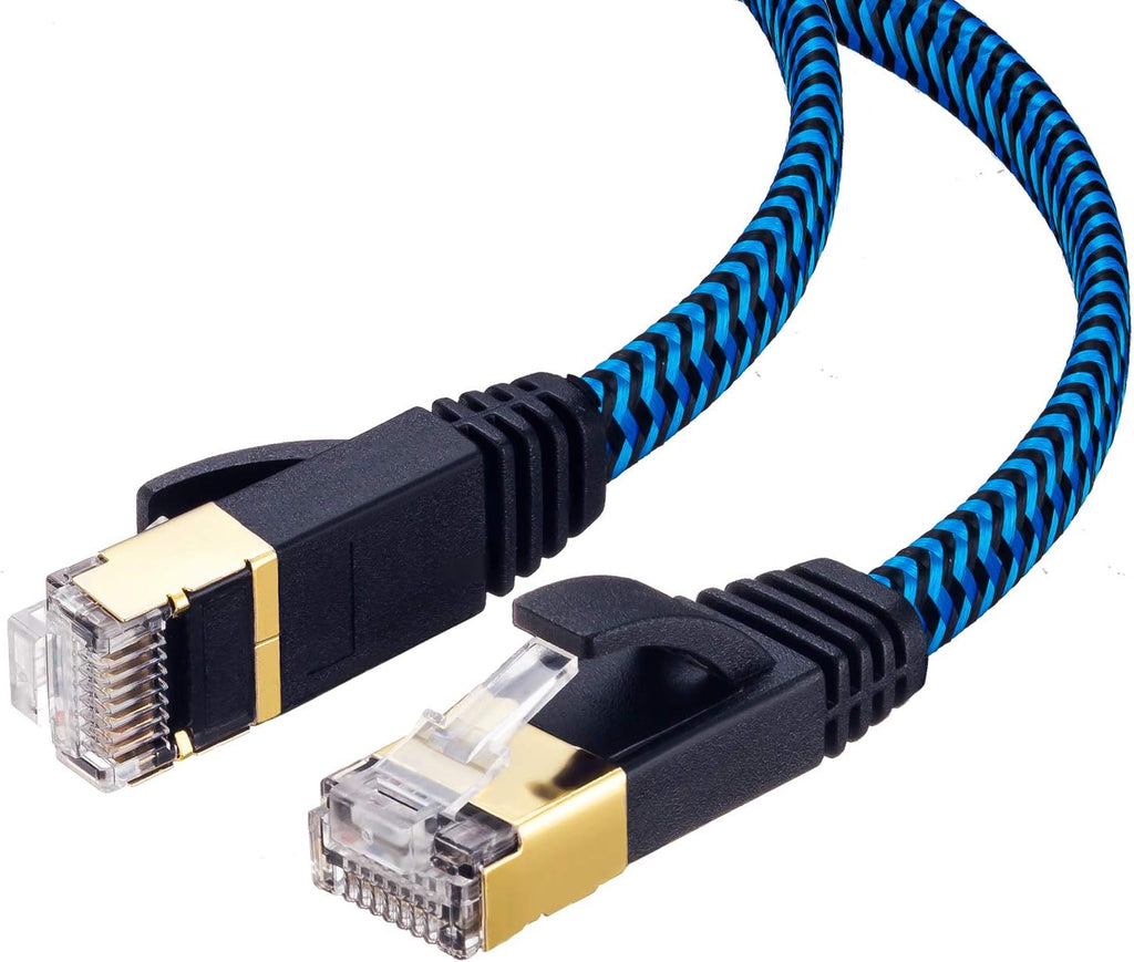 Cat 7 Ethernet Cable 100 ft Nylon Braided Flat Network Patch Cord RJ45 LAN Cable Pack of 2 K6146
