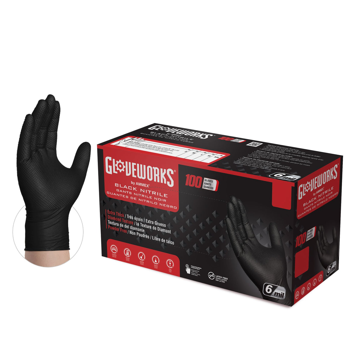 Black Nitrile Disposable Gloves, 6 Mil, X-Large 100/Box C583