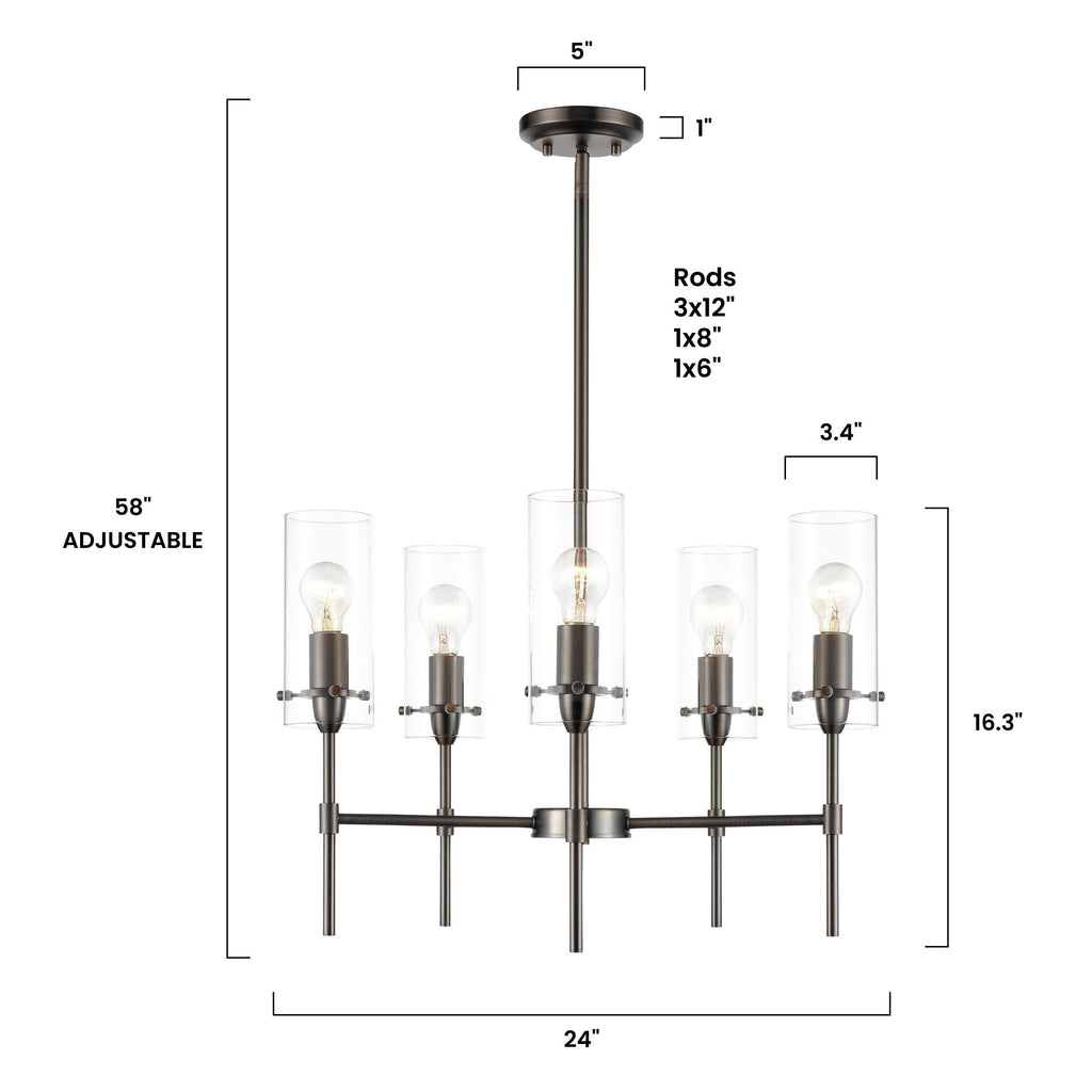 Satin Nickel 5-Light Chandelier Pendant with Clear Glass Shades A611138