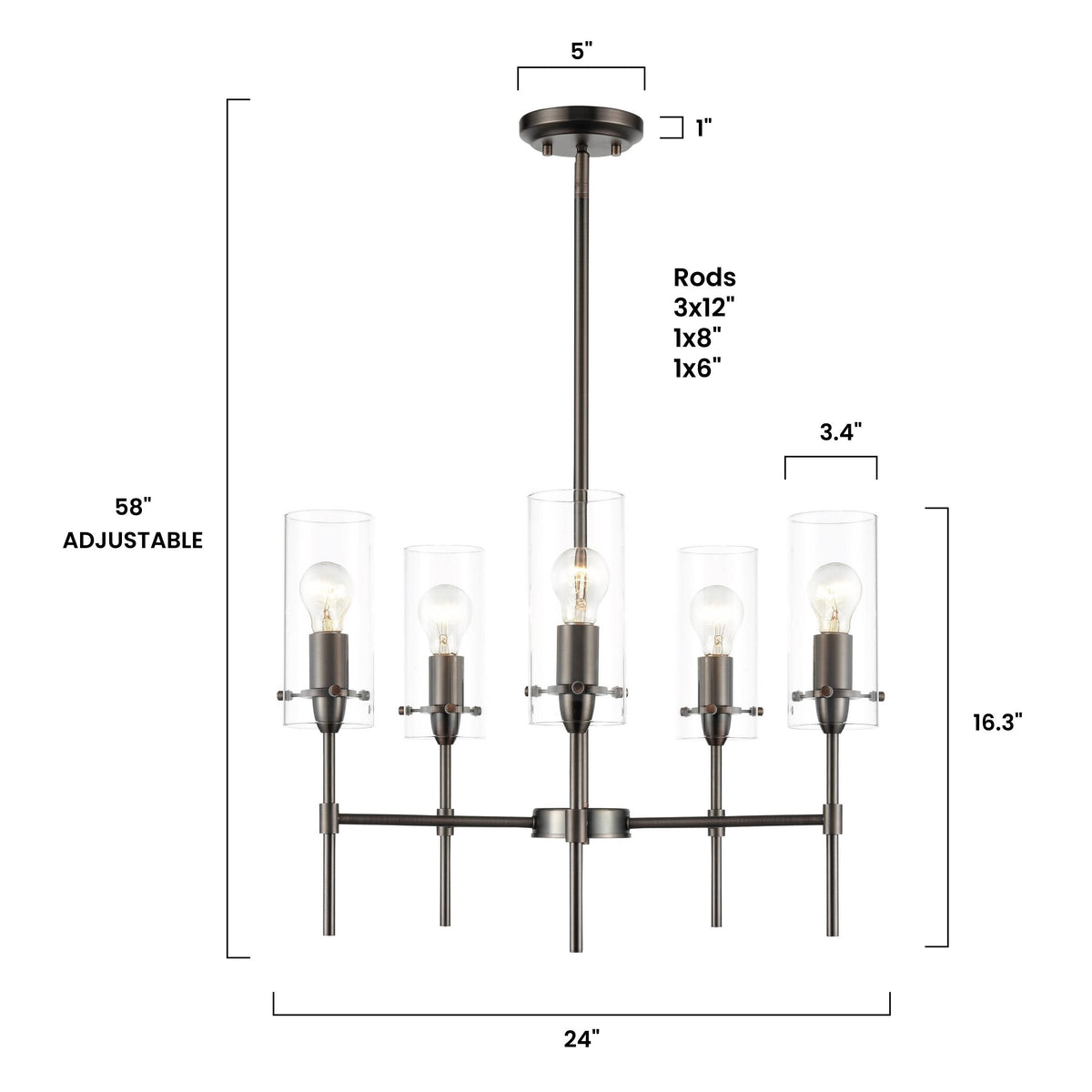 Satin Nickel 5-Light Chandelier Pendant with Clear Glass Shades A611138