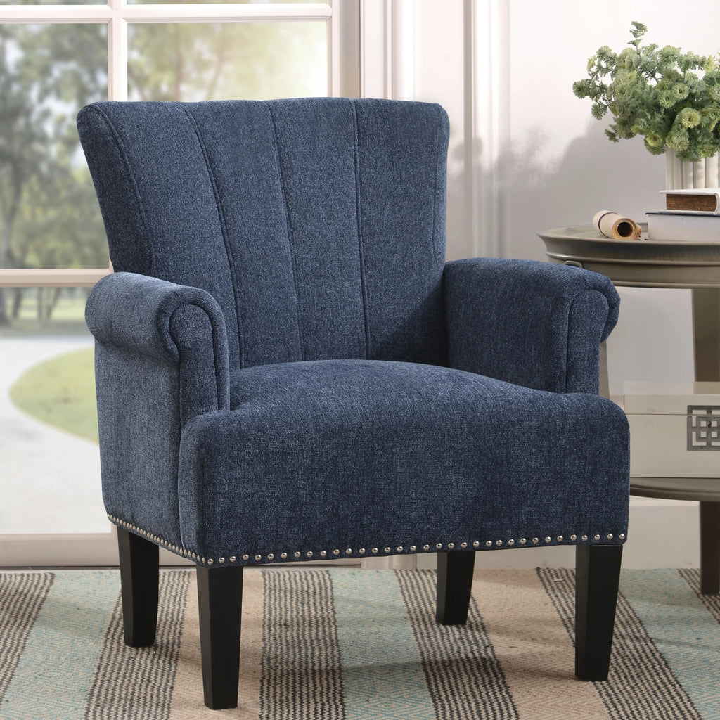 Navy Blue Tufted Polyester Armchair Z5798