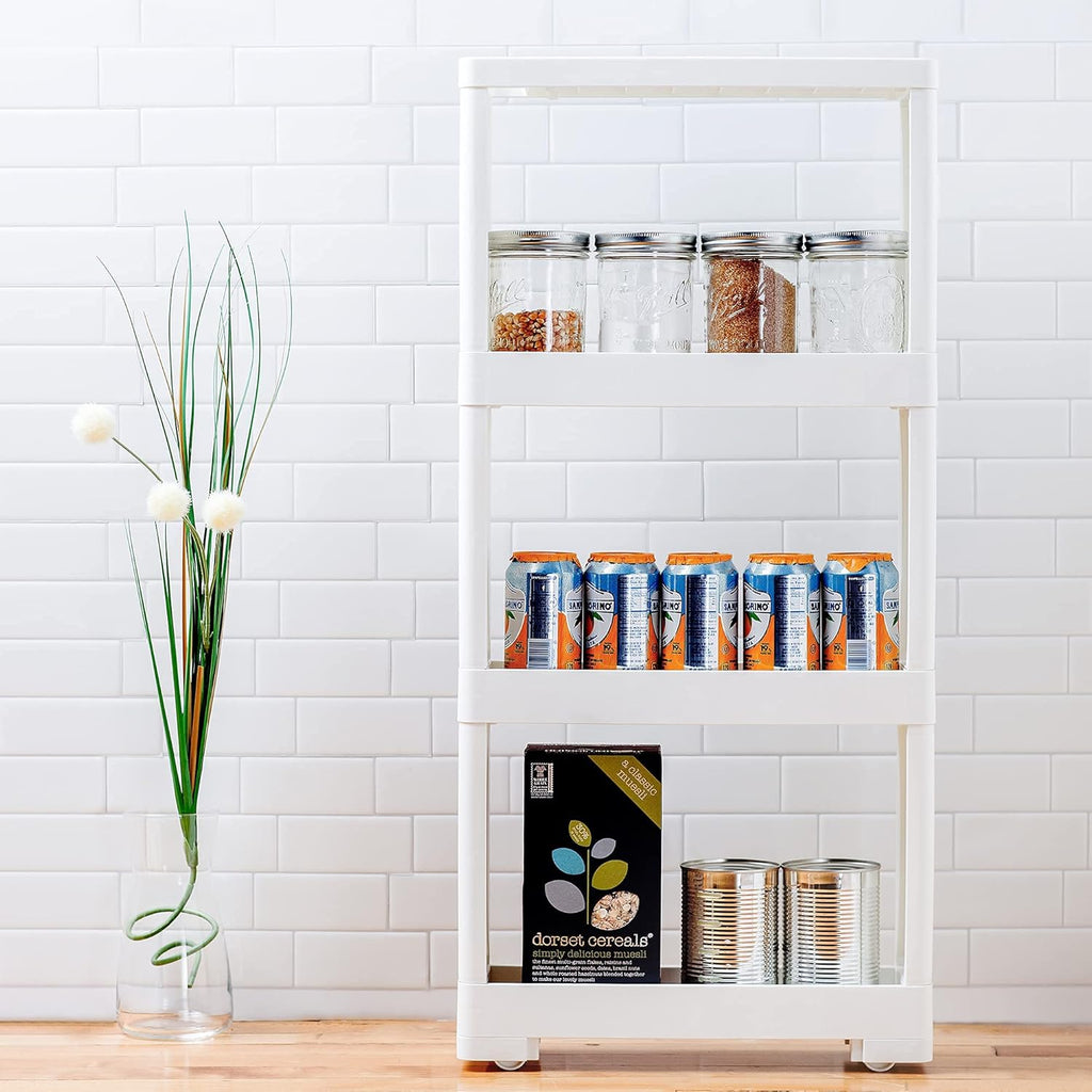 White 4 Tiers Slim Rolling Storage Cart Z1396