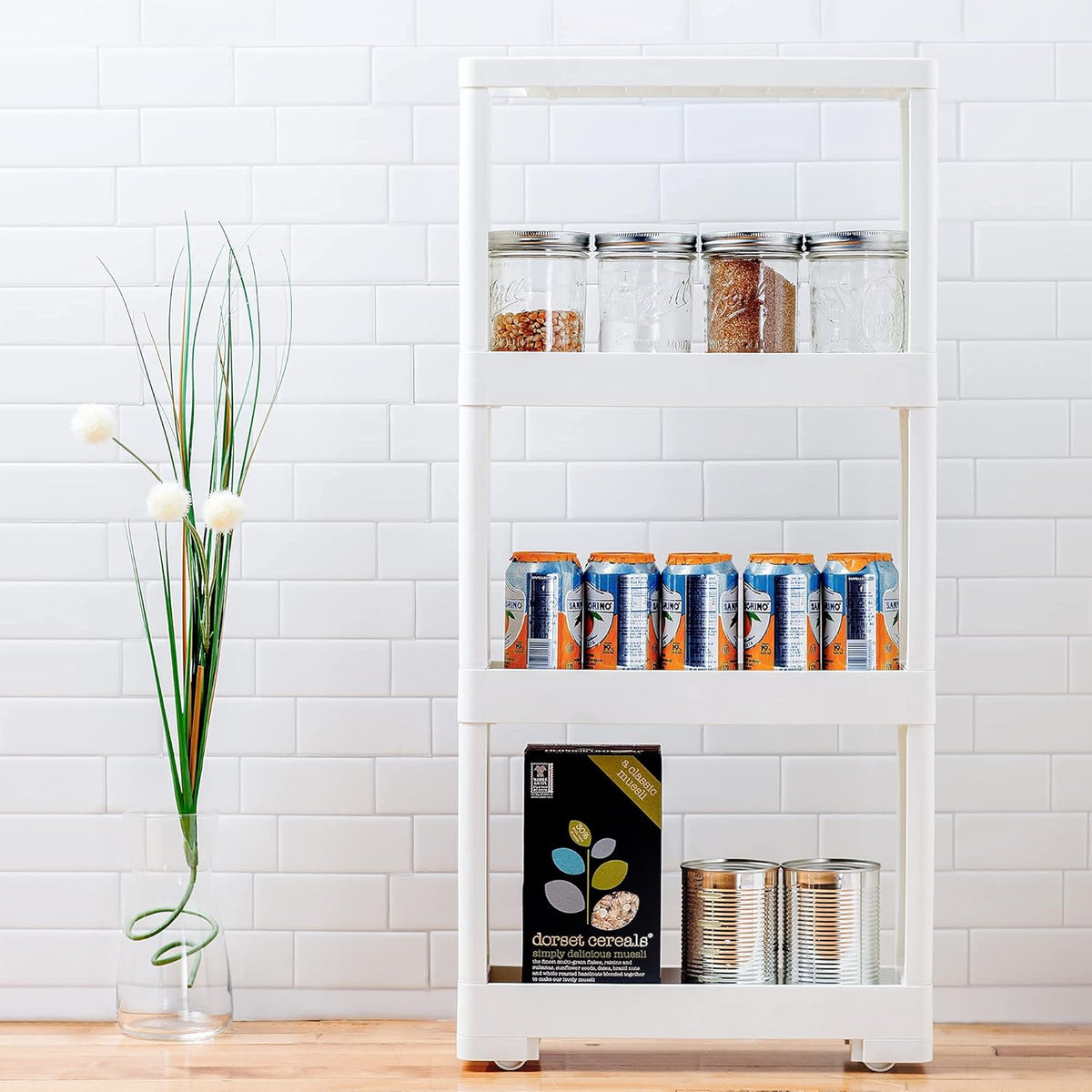 White 4 Tiers Slim Rolling Storage Cart Z1396