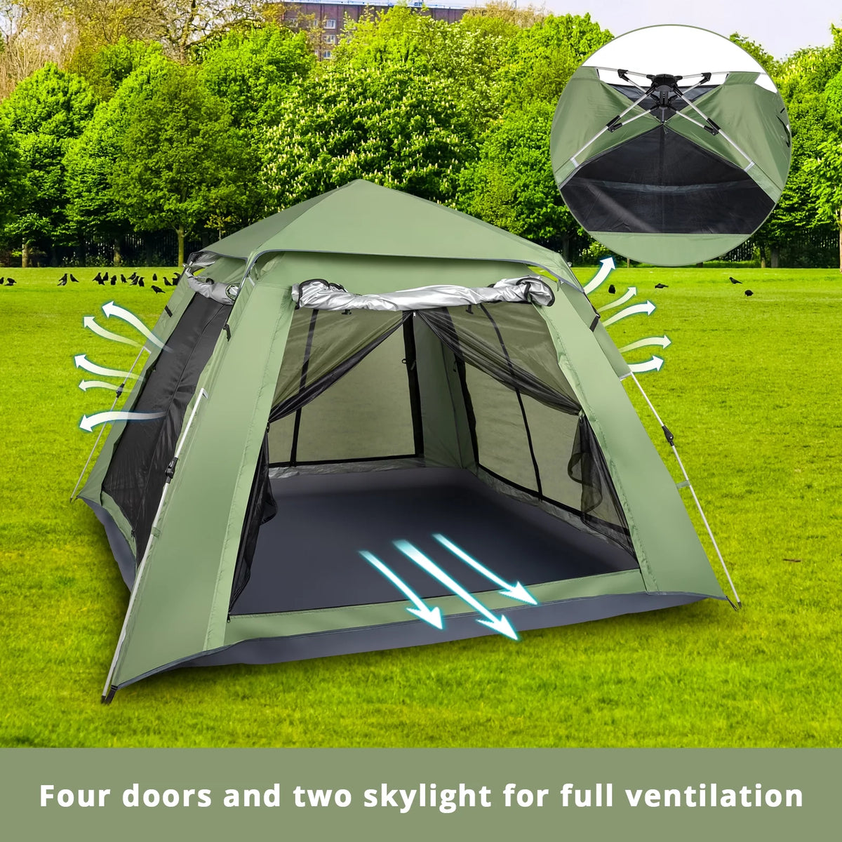 Camping Instant Tent 4 Person Waterproof Green J8266