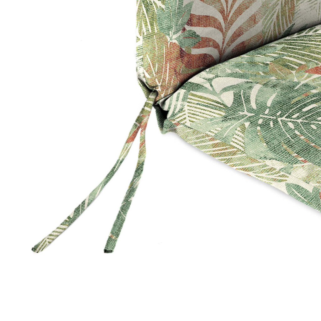 Almond Green Leaves Rectangular Outdoor Chaise Lounge Cushion with Ties Z594