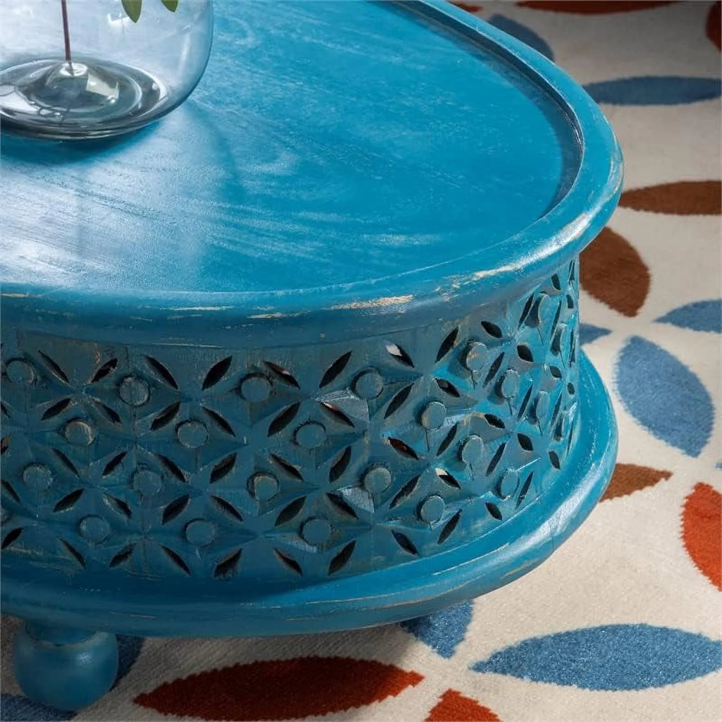Blue Oval Wood Coffee Table D590346