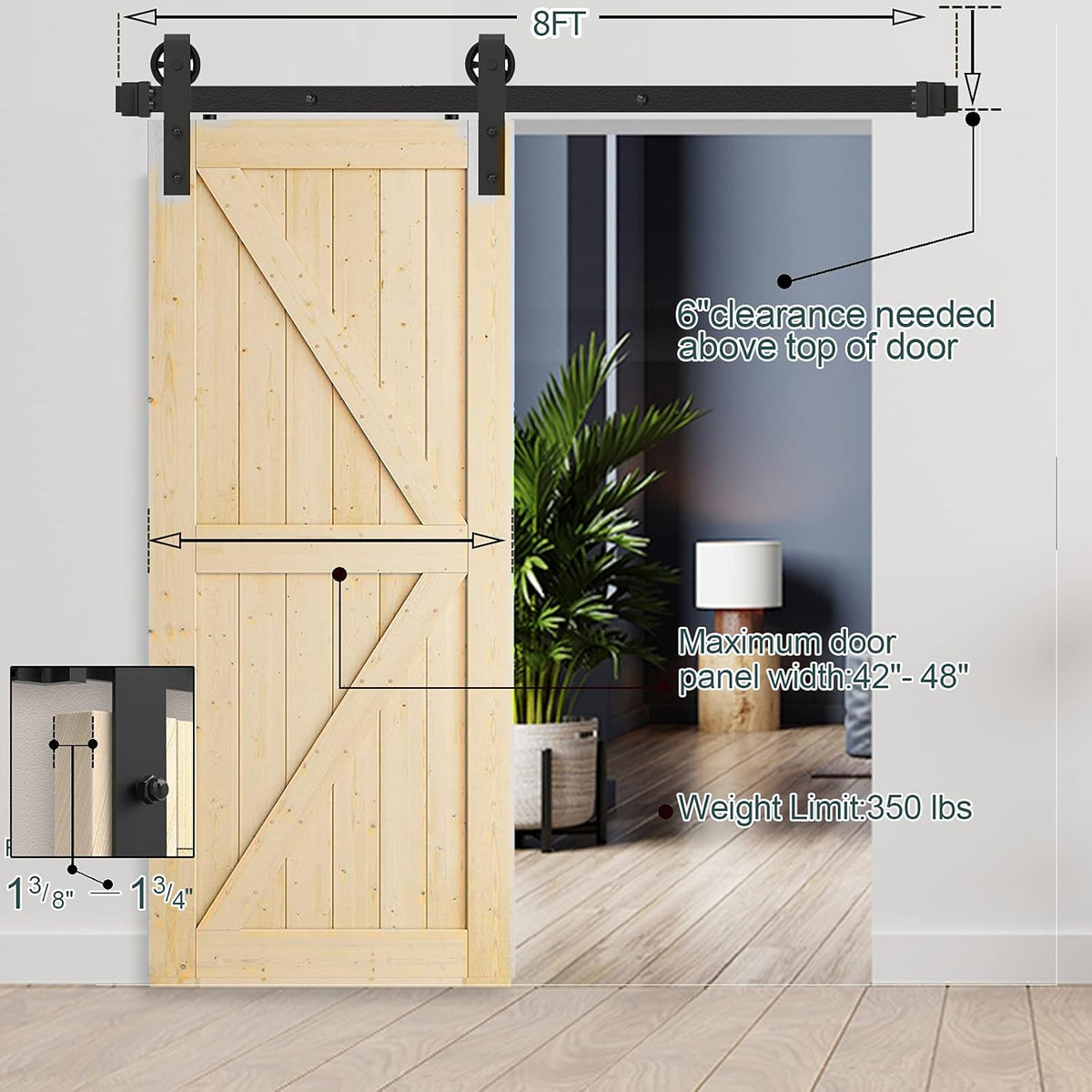 8FT Heavy Duty Carbon Steel Barn Door Hardware Kit W38935