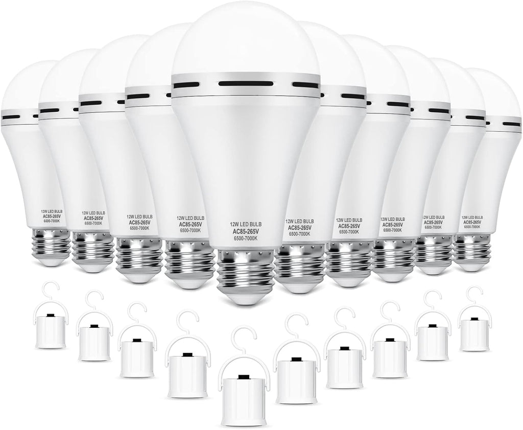 Rechargeable Emergency LED Light Bulb with Hook 1200mAh 12W 10 Pack X766120