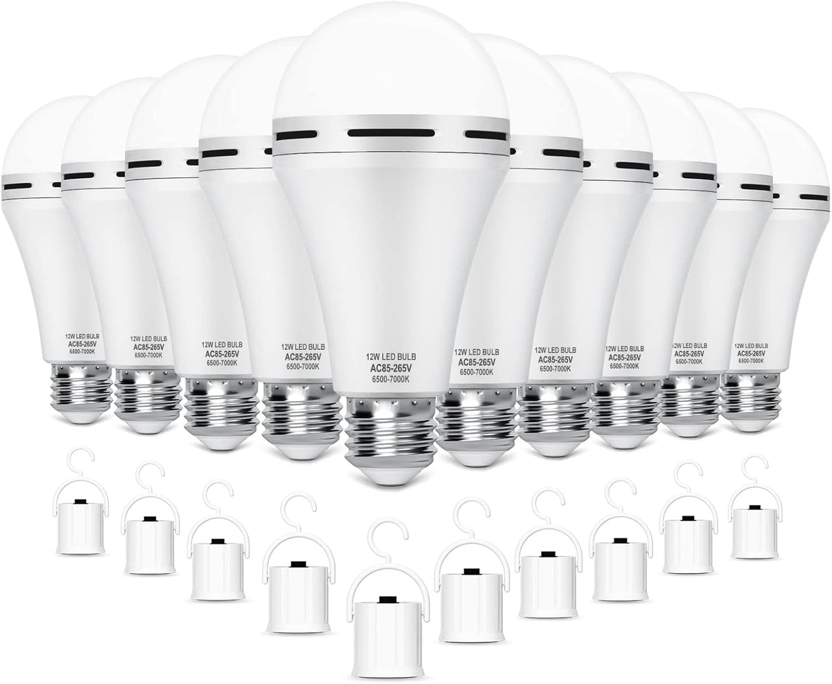 Rechargeable Emergency LED Light Bulb with Hook 1200mAh 12W 10 Pack X766120