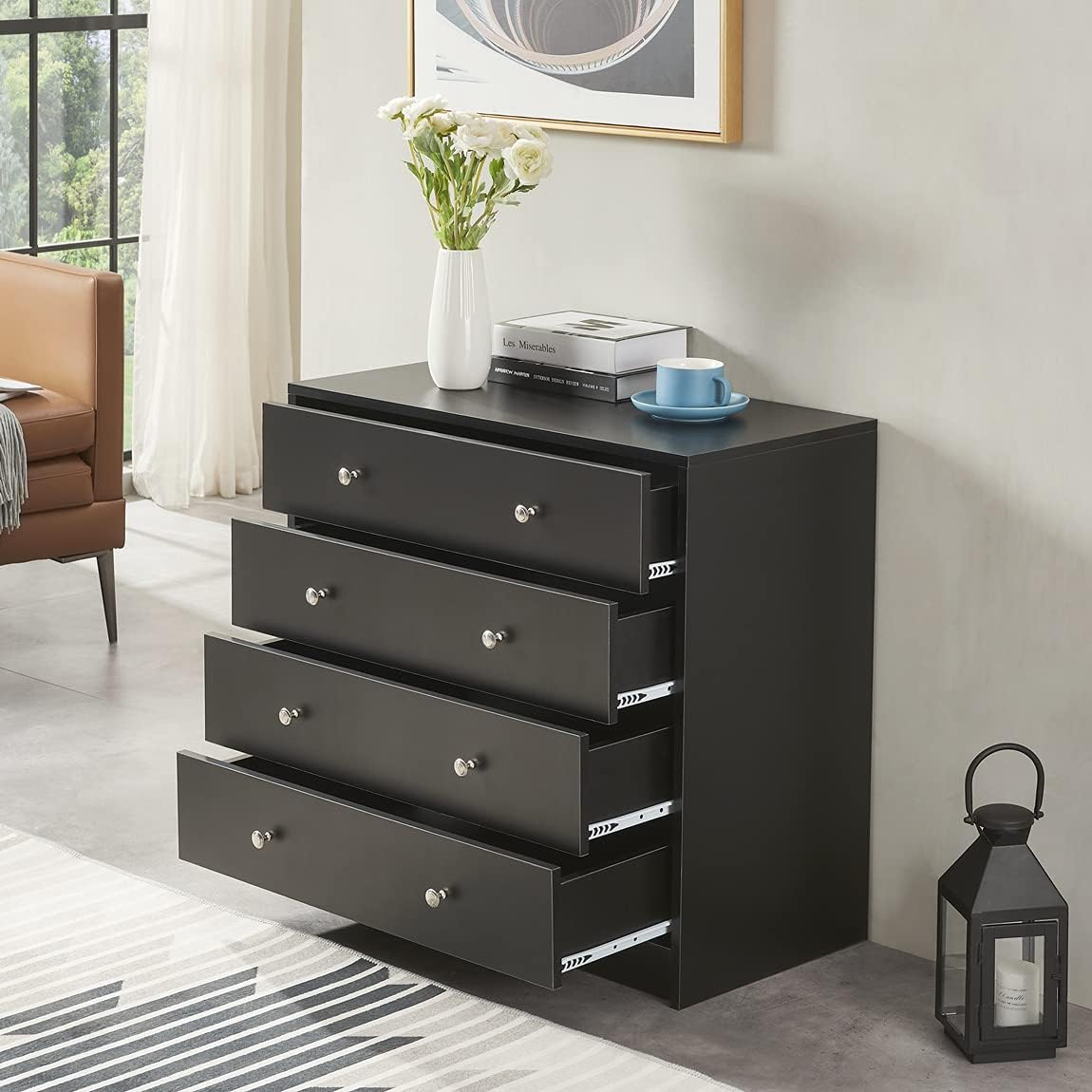 Black 5 Drawer Wood Dresser Y80067